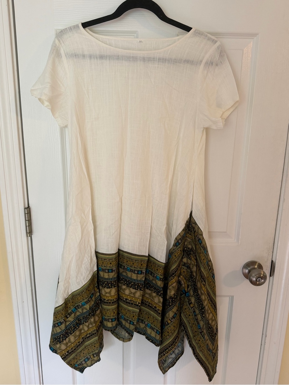 Women’s Cream Boho Hem Dress with Olive Pattern